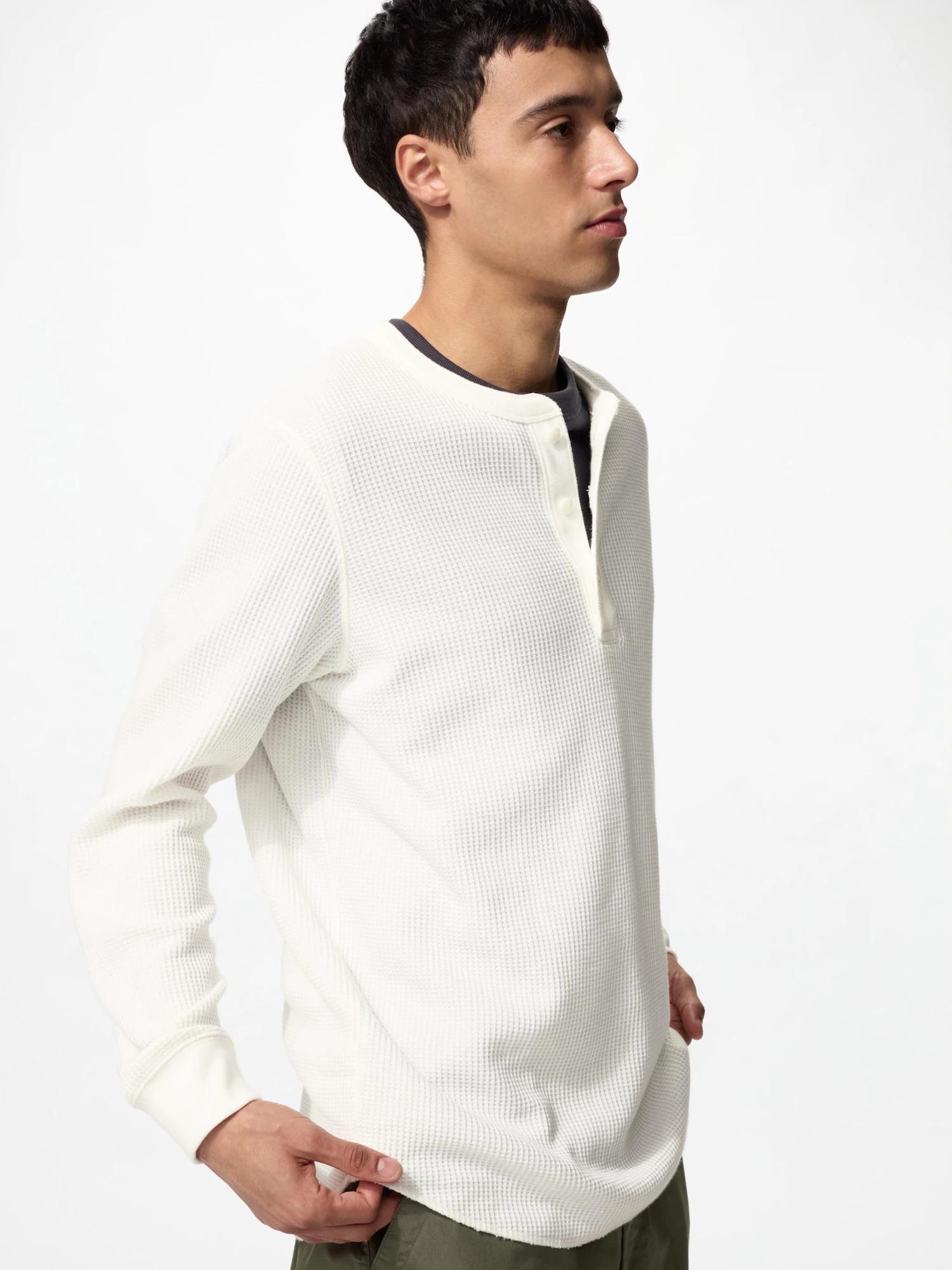 Waffle Henley Neck T-Shirt/Long Sleeve