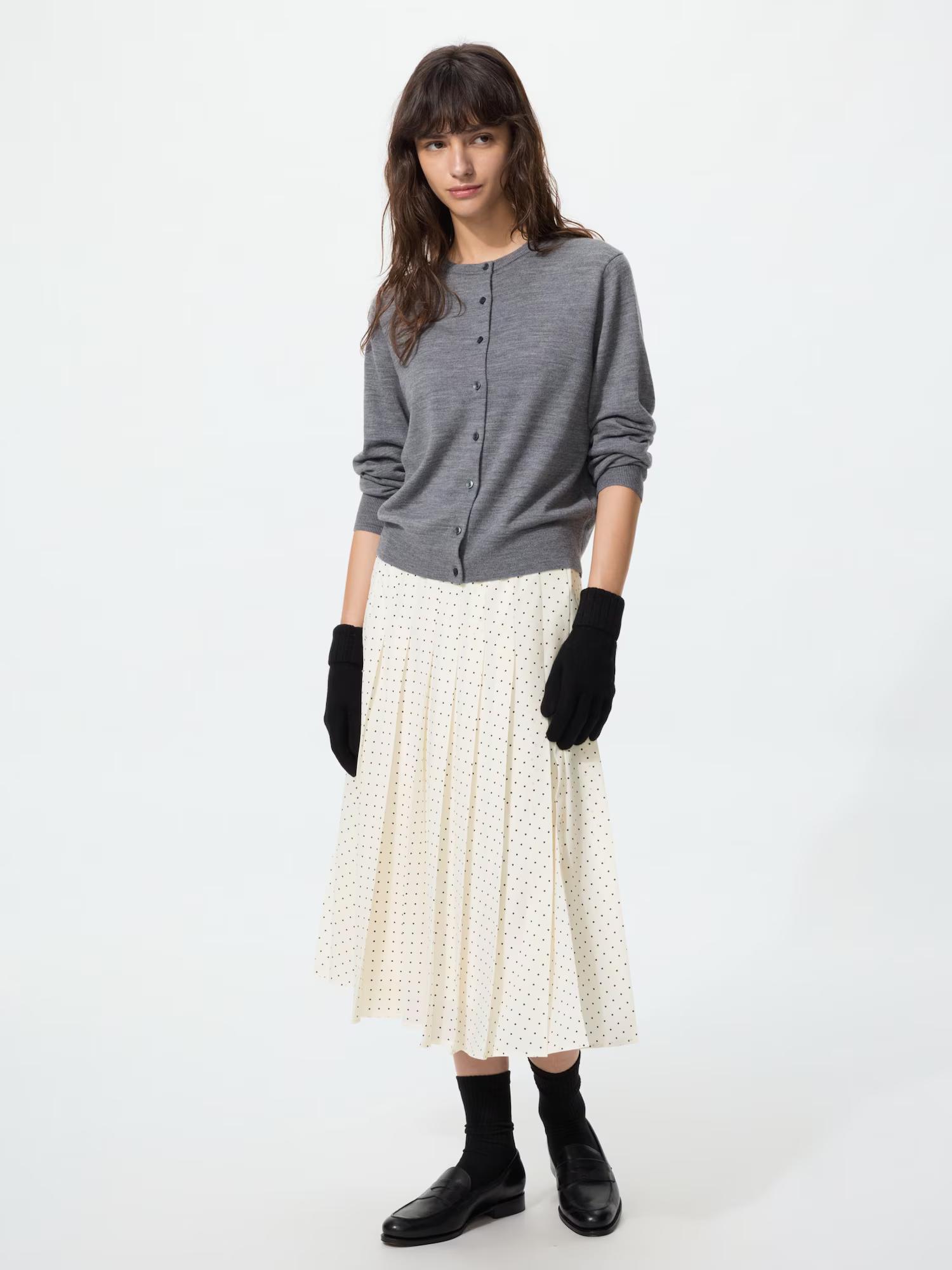 Chiffon Pleated Midi Skirt/Dots